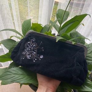 Express black velvet clutch